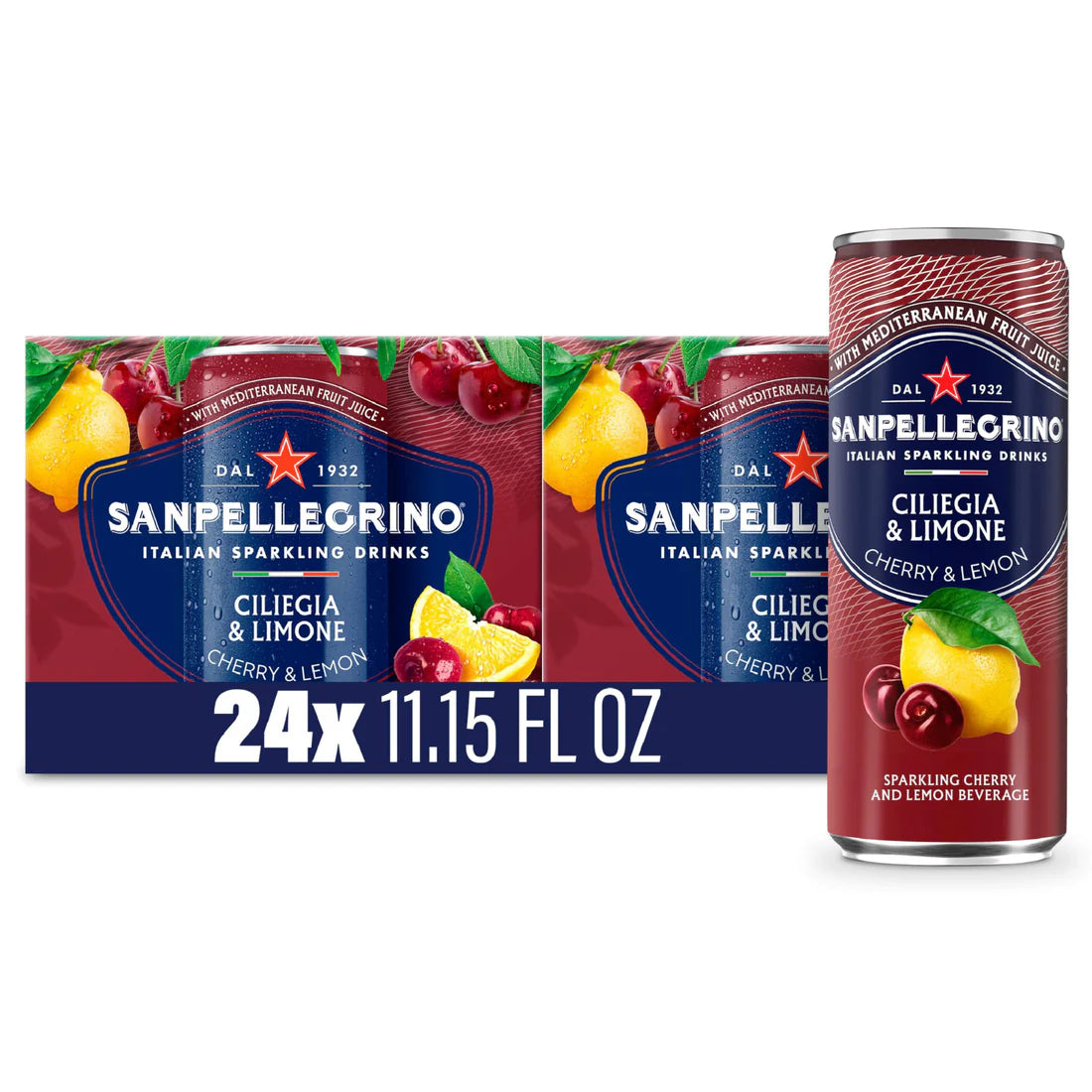 Sanpellegrino Italian Sparkling Drink Ciliegia and Limone, Sparkling Cherry and Lemon Beverage, 24 Pack